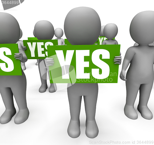 Image of Characters Holding Yes Signs Mean Agreement And Confirmation