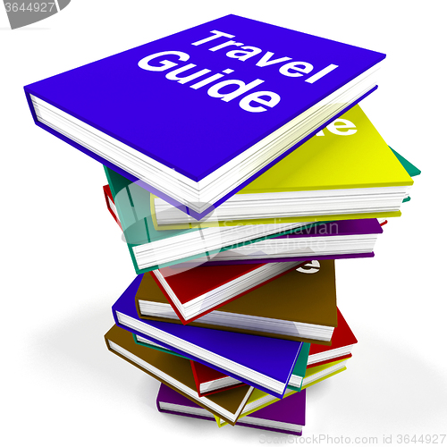 Image of Travel Guide Book Stack Shows Information About Travels
