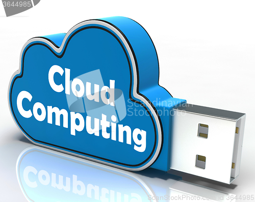 Image of Cloud Computing Cloud Pen drive Shows Digital Services And Onlin