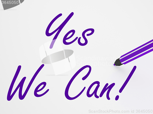 Image of Yes We Can! On Whiteboard Shows Teamwork And Success