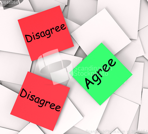 Image of Agree Disagree Post-It Notes Show In Favor Of Or Against