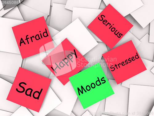 Image of Moods Post-It Note Means Happy Sad Stressed Afraid