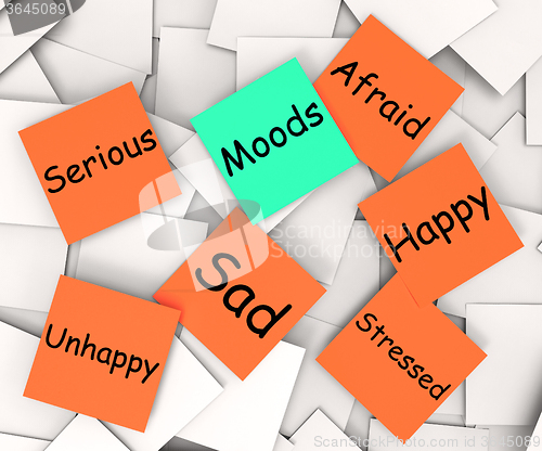 Image of Moods Post-It Note Means Emotions And Feelings