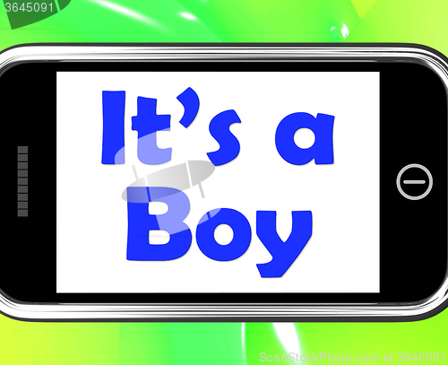 Image of It\'s A Boy On Phone Shows Newborn Male Baby