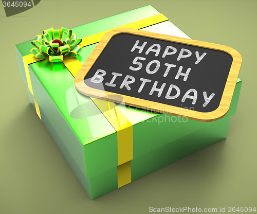 Image of Happy Fiftieth Birthday Present Means Close Celebration Or Speci