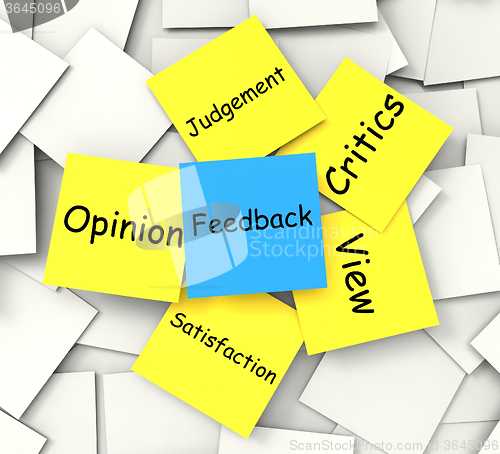 Image of Feedback Post-It Note Means Judgement Review And Critics