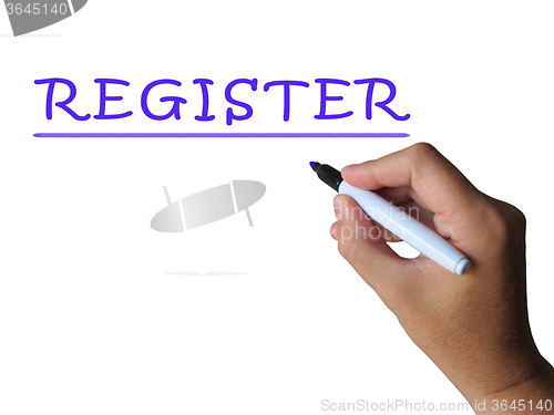 Image of Register Word Shows Sign Up Or Check In