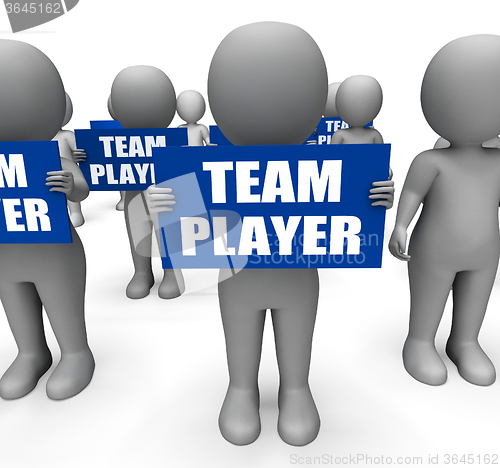 Image of Characters Holding Team Player Signs Show Teamwork Or Teammate