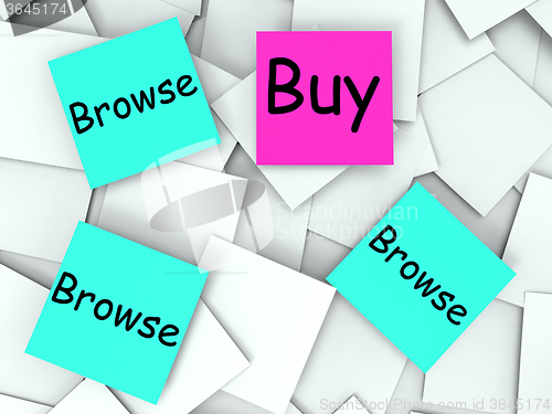 Image of Browse Buy Post-It Notes Mean Shopping And Looking Around