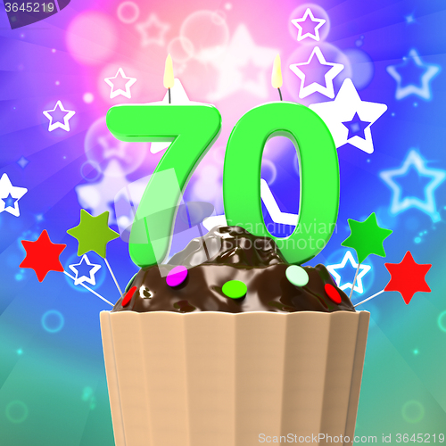 Image of Seventy Candle On Cupcake Means Happy Event Or Colourful Party