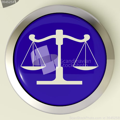 Image of Scales Of Justice Button Means Law Trial