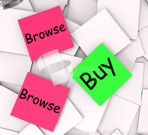 Image of Browse Buy Post-It Notes Show Shopping Around And Purchasing