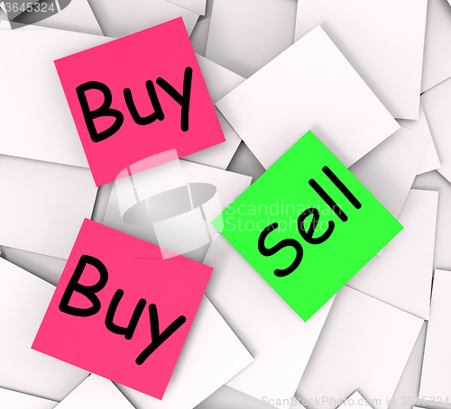 Image of Buy Sell Post-It Notes Mean Shopping Retail And Trade