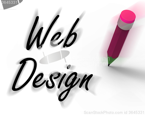 Image of Web Design with Pencil Displays Written Plan for Internet Creati