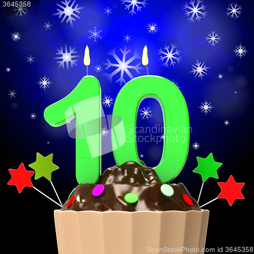 Image of Ten Candle On Cupcake Means Sweet Desserts And Cakes