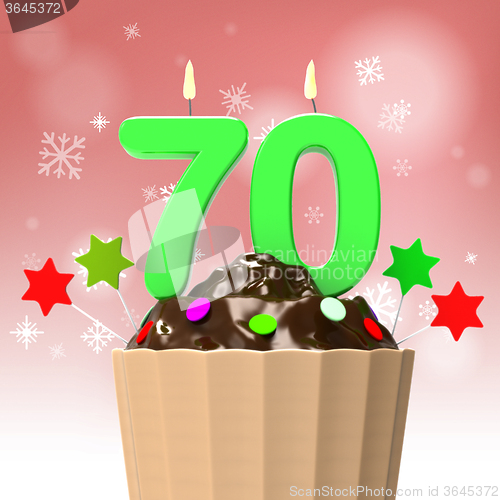 Image of Seventy Candle On Cupcake Shows Elderly Celebration Or Reunion
