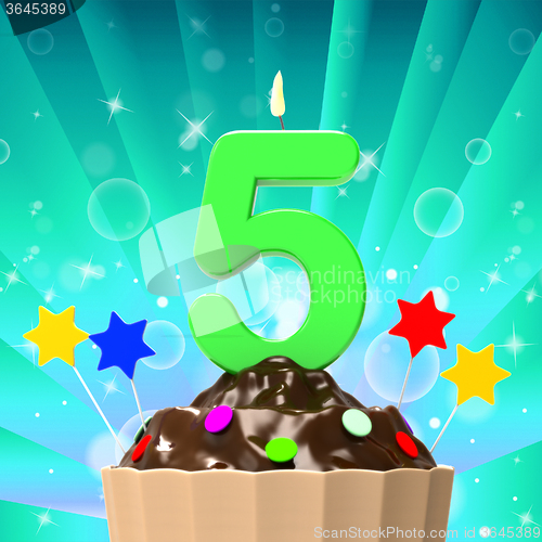Image of Five Candle On Cupcake Means Happiness And Celebration