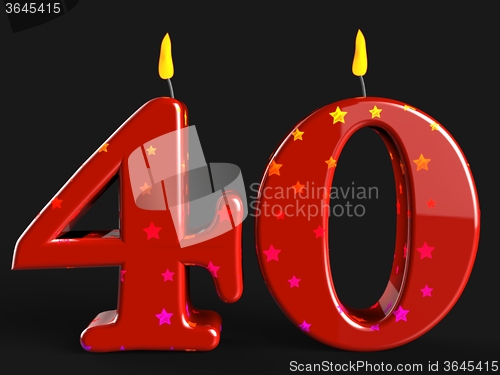 Image of Number Forty Candles Show Party Decorations Or Birthday Cake