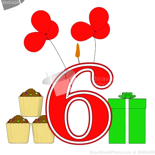 Image of Number Six Candle Means Festive Occasion Or Decorated Celebratio