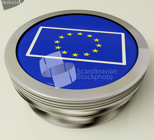 Image of European Union Flag Button Shows Government Of Europe