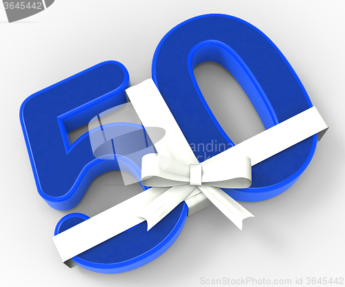 Image of Number Fifty With Ribbon Shows Fiftieth Birthday Celebration Or 