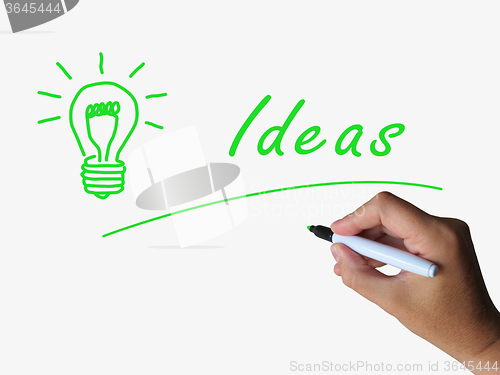 Image of Ideas and Lightbulb Indicate Bright Idea and Concepts