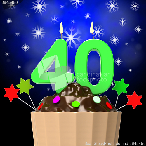 Image of Forty Candle On Cupcake Means Forty Years Anniversary Or Party