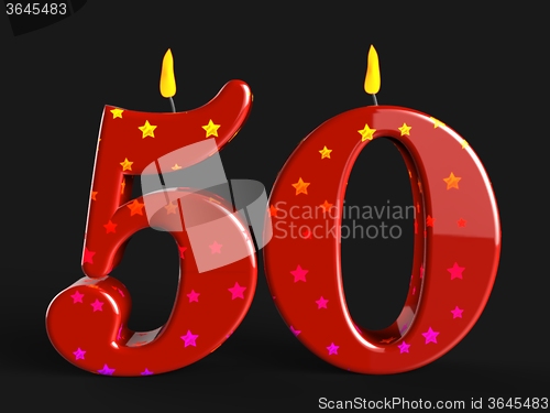 Image of Number Fifty Candles Mean Red Wax Or Bright Flame