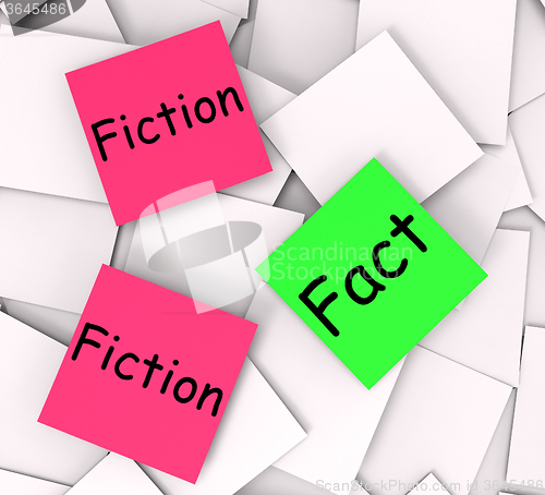 Image of Fact Fiction Post-It Notes Mean Correct Or Falsehood