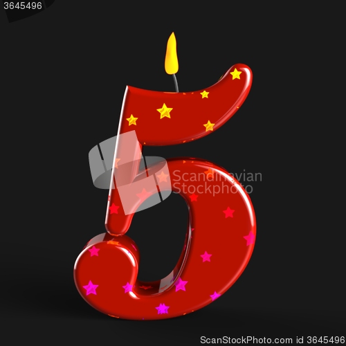 Image of Number Five Candle Shows Cake Decoration Or Birthday Cake