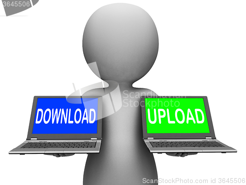 Image of Download Upload Laptops Show Downloading Uploading Online Data