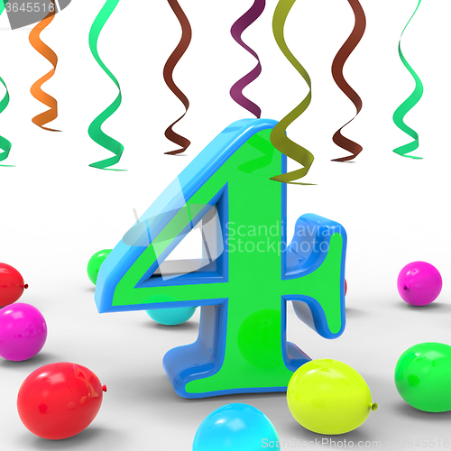 Image of Number Four Party Means Colourful Birthday Party Or Celebration