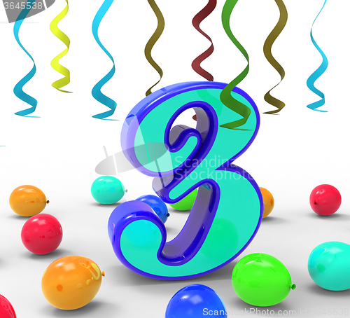 Image of Number Three Party Means Colourful Decorations And Adornments