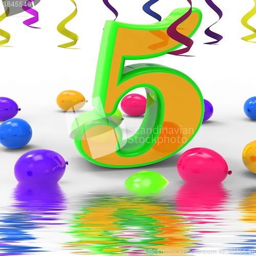 Image of Number Five Party Displays Multi Coloured Decorations And Confet