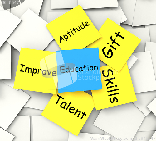 Image of Education Post-It Note Shows Talent Skills And Improving