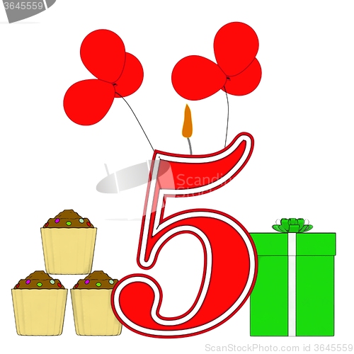 Image of Number Five Candle Shows Fourth Birthday Or Birth Anniversary
