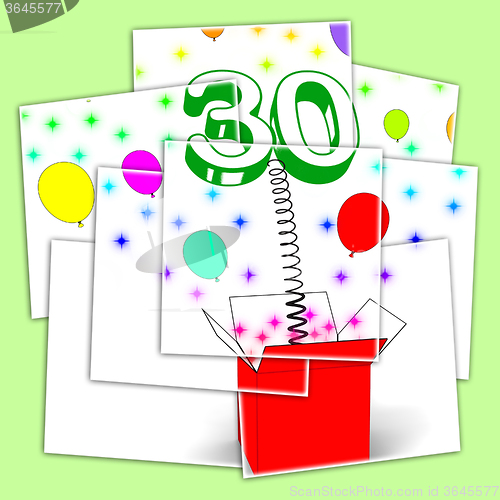 Image of Number Thirty Surprise Box Displays Sparks And Balloons Explosio