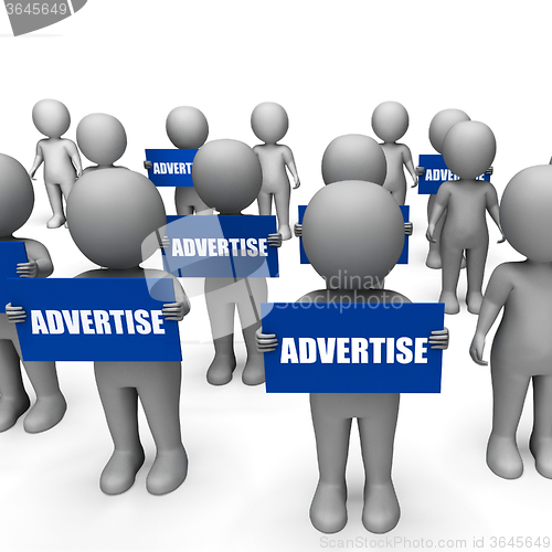 Image of Characters Holding Advertise Signs Show Merchandising Or Product