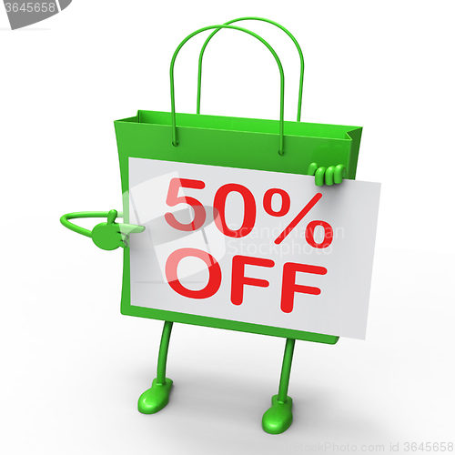 Image of Fifty Percent Reduced On Shopping Bags Shows 50 Bargains