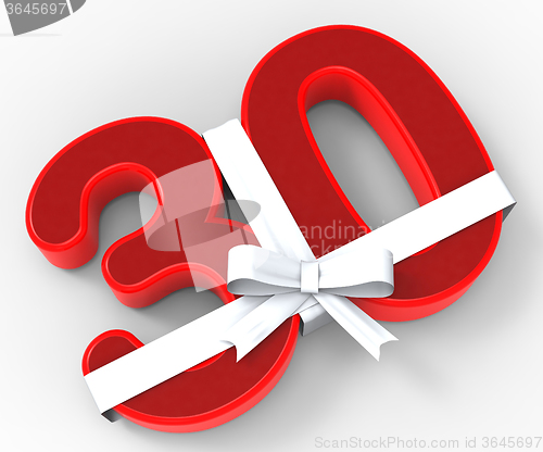 Image of Number Thirty With Ribbon Means Creative Design Or Event Adornme