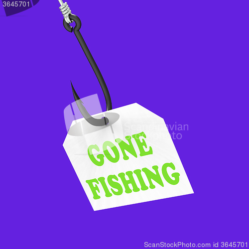 Image of Gone Fishing On Hook Shows Relaxing Get Away And Recreation