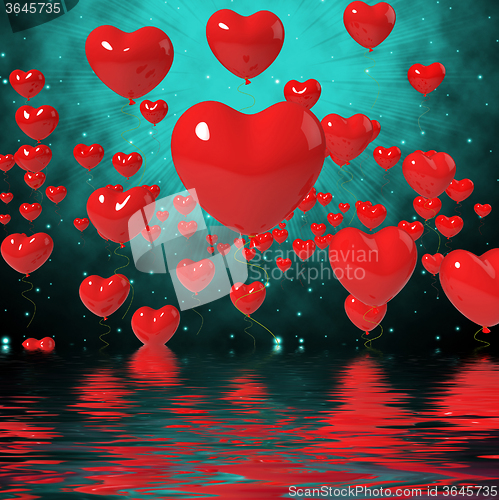 Image of Heart Balloons On Background Displays High In Love Or Passionate