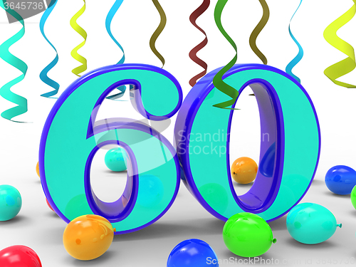 Image of Number Sixty Party Means Garland Decoration Or Bright Balloons
