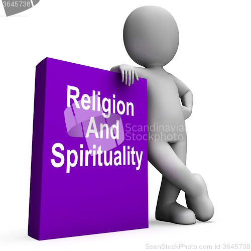Image of Religion And Spirituality Book With Character Shows Religious Sp
