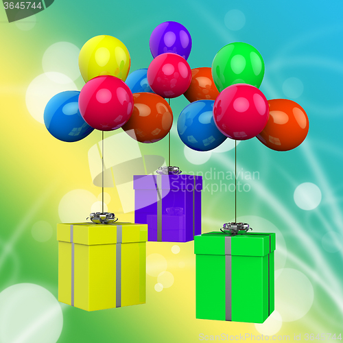 Image of Balloons With Presents Mean Surprise Party And Birthday Presents