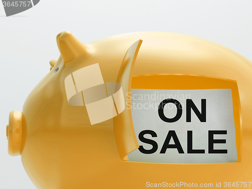 Image of On Sale Piggy Bank Shows Discounts And Promotion