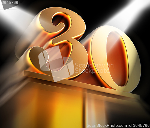 Image of Golden Thirty On Pedestal Displays Thirtieth Victory Or Entertai