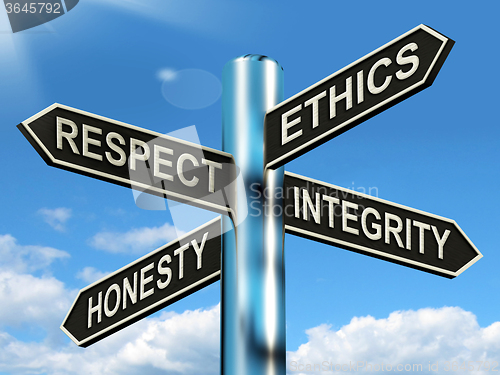 Image of Respect Ethics Honest Integrity Signpost Means Good Qualities