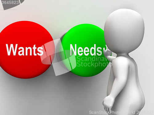 Image of Wants Needs Buttons Shows Materialism Happy Life Balance