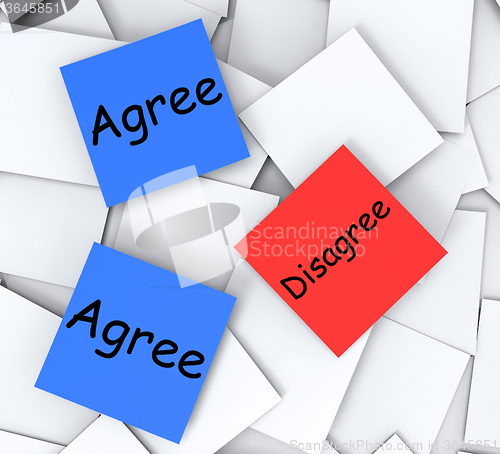 Image of Agree Disagree Post-It Notes Mean Opinion And Point Of View